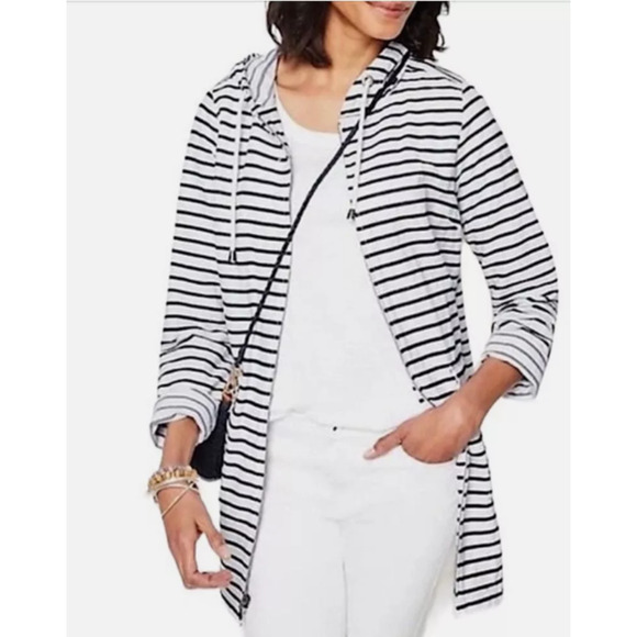 J. Jill Jackets & Blazers - J Jill Mariner Stripe Jacket Small Hooded Relaxed Fit Coastal Nautical Navy